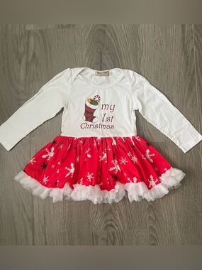 Rorychen Baby Girl Christmas Dress 12-18 M Red White First Christmas Festive